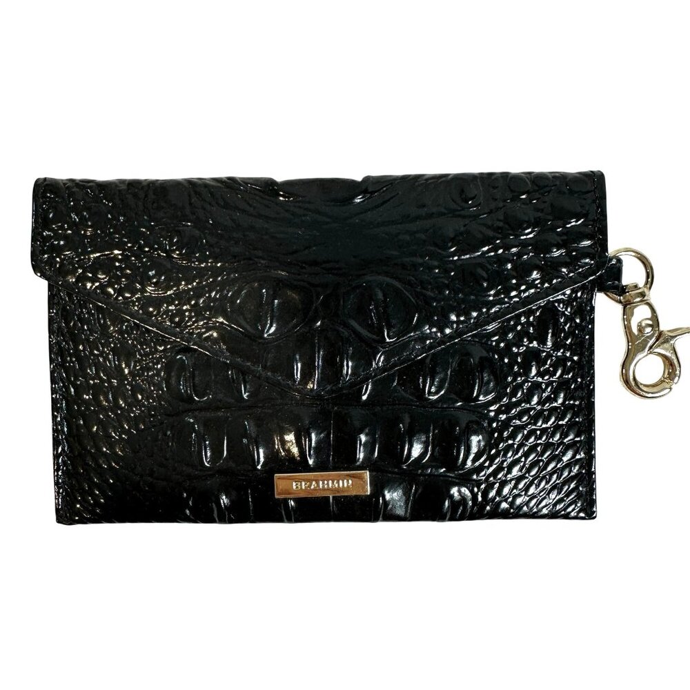 Brahmin Mini Envelope Case Wallet with Clip Black Croco Embossed Leather NEW